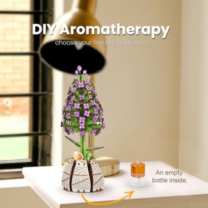 Jege 3D Flower Wooden Puzzles for Adults, DIY Building Set with 2 Flowers, 2 Perfume Bottles & Diffuser Sticks, Creative Craft Gifts & Home Decor (Rose + Lilac) - Image 4