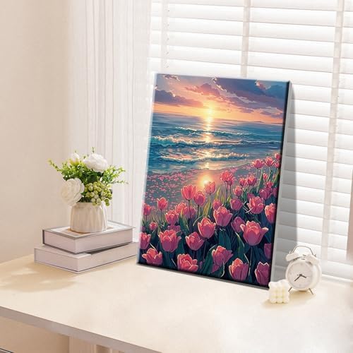ATDMS Paint by Numbers Kit for Adults with Easel DIY Tulips Adult Paint by Number Kits on Canvas Framed Oil Painting Kits for Wall Hanging Home Room Decor 7.87x11.81 Inch - Image 2