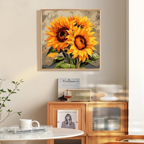 Fountor Framed Paint by Numbers Kit for Adults Beginner & Kids Ages 8-12, Sunflower Paint by Number with Frame, Easy Acrylic Watercolor Sunflower Painting by Numbers Kit on Canvas 10x10 inch - Image 2