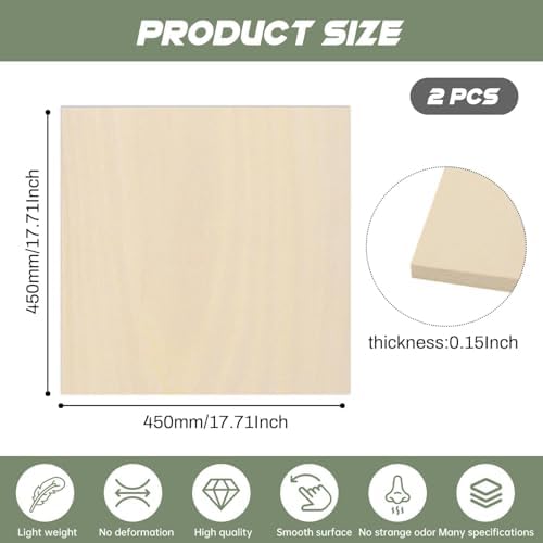 2 Pack Plywood Sheets, 17.1" x 17.1"x 0.15" Basswood Sheets - Image 2