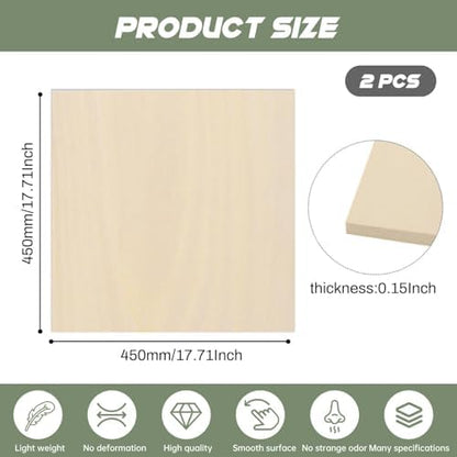 2 Pack Plywood Sheets, 17.1" x 17.1"x 0.15" Basswood Sheets - Image 2