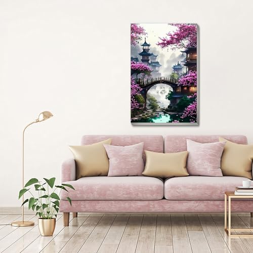 MaiMMaledy Paint by Numbers Kit 8Lx12W inch for Adults Beginners Canvas Pictures with Framed Drawing Painting Acrylic Pigment with Wooden Triangle Easel Flower Tower - Image 6