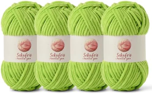 Chenille Yarn for Crocheting Size 5 Bulky Yarn 4 Lime Green by Sekafris