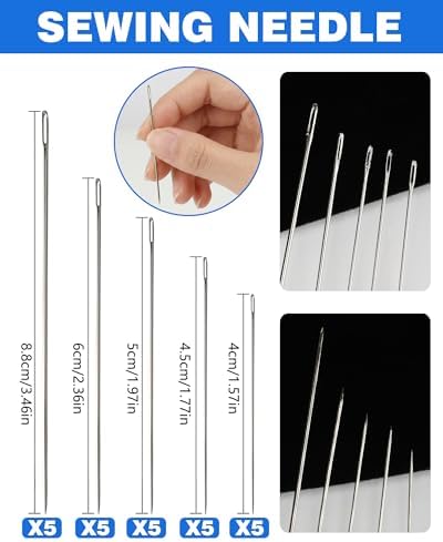 Acual Sewing Kit – 37 Pcs Big Eye Steel Sewing Needles Kit for Beginner, Stainless Steel Needles for Hand Sewing with Thread Ripper, Threaders, Threads & Thimbles, Portable Sewing Tools Set for Adults - Image 2