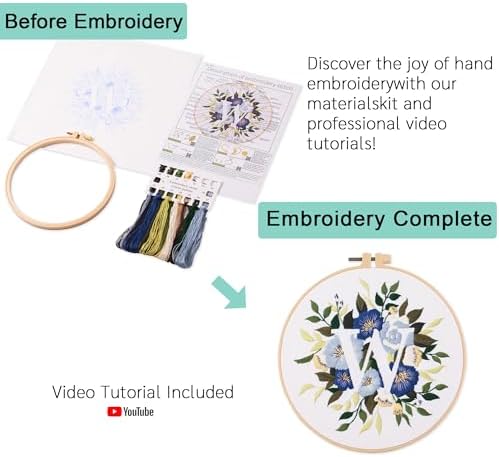 Harimau Letter Pattern W Embroidery Kit for Adult Beginners, Complete Starter Pack with 1 Hoop, Needles, Instruction Guide & Embroidery Stitch Video Tutorials - Image 3