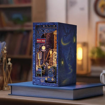Magic Station Book Nook Kit - DIY Miniature House Kit for Adults, Teens and Beginners, Dollhouse Booknook Magic Book Nook Tiny House Bookshelf Decor 3D Wooden Puzzle, DIY Bookshelf Insert Decor Gift - Image 6