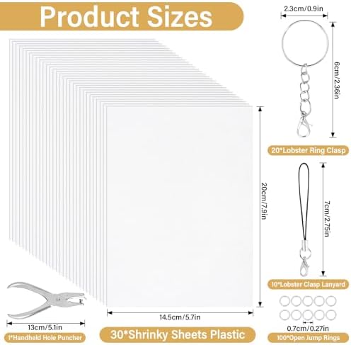 161 Pcs Shrink Paper Keychain Kit,30 Shrink Plastic Sheets for Kids - Image 2