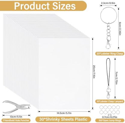 161 Pcs Shrink Paper Keychain Kit,30 Shrink Plastic Sheets for Kids - Image 2