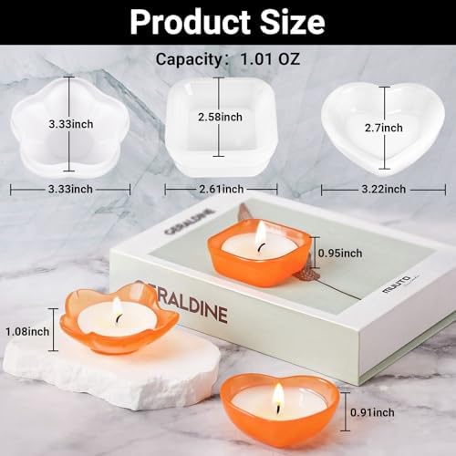Gartful 3 Pieces Dish Resin Molds, Silicone Jewelry Tray Molds, Storage Container Epoxy Resin Casting Molds for Jewelry Ring Holders, Soap Dish, Candle Holder, 3 Styles(Flower & Heart & Square) - Image 2