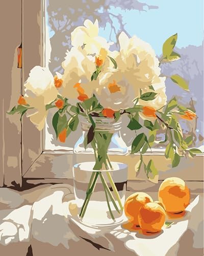 ZRIZQ Paint by Numbers Kit for Adults Beginner,White Flowers,16x20 by ZRIZQ