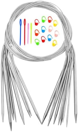 Circular Knitting Needles Set,9 Pcs Round Long Stainless Steel Knitting Needles Kit (47 Inch/120cm),9 Sizes from 2mm-6mm,with Small Tools for Beginners,Making Sweater,Scarf,Blanket,Weave DIY Lover by Unknown