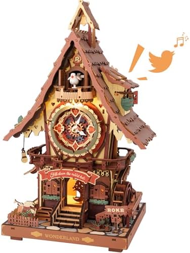 ROKR 3D Wooden Puzzles for Adults, Cuckoo Clock Model Kit, Room Home Decor DIY Watch Making Kit Functional Mechanical Building Toys, Hobbies Birthday Christmas Day Gifts for Men Women 14+ by ROKR-InterestingSmartPuzzleToys