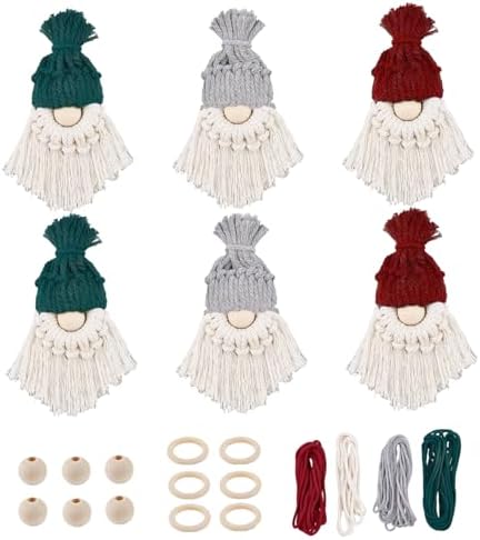 6PCS Christmas Macrame Kit Christmas Gnome Making Supplies with Instructions DIY-Friendly Cotton Christmas Macrame for Crafting, Christmas Tree Ornament. by CNAFGBGG