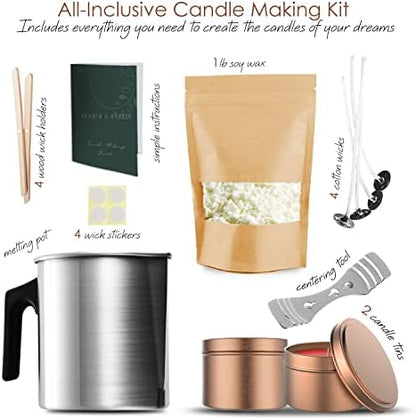 Hearth & Harbor Organic Soy Candle Making Kit for Adults, DIY Crafts, Complete Candle Making Supplies Include Natural Soy Wax, Tins, Pot, Wicks & More – Gift Idea, Perfect Home Decor – 1 Lbs - Image 2