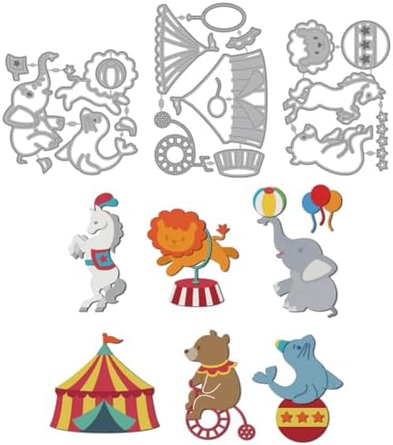 MAYJOYDIY Circus Animals Metal Die Cuts Carnival Mardi Gras Cutting Dies Lion Elephant Seal Horse Bear Embossing Paper Die Cut Stencils for Gift Scrapbooking Party Photo Album DIY Paper Crafts by MAYJOYDIY