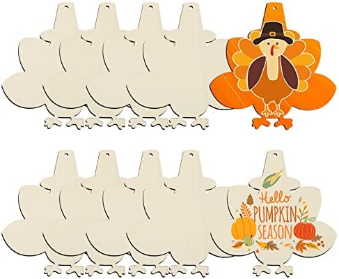 Large Size 7inch Wooden Thanksgiving Ornaments to Paint, DIY Blank Unfinished Turkey Wood Ornament for Crafts Hanging Decorations Family Party(10PCS, Beige Turkey) by Sophena