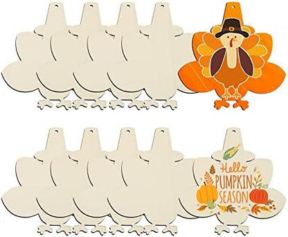 Large Size 7inch Wooden Thanksgiving Ornaments to Paint, DIY Blank Unfinished Turkey Wood Ornament for Crafts Hanging Decorations Family Party(10PCS, Beige Turkey) by Sophena