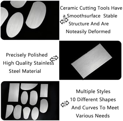 Pottery Tools Set for Beginners, 12 PCS Stainless Steel Clay Sculpting Tools, Ceramic Scrapers & Serrated Ribs for Trimming, Shaping & Texturing, Clay Modeling Tools Kit - Image 6