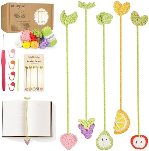 WaldyWop Crochet Kit for Beginners, 5 PCS Fruit Bookmarks Crochet Kits by WaldyWop