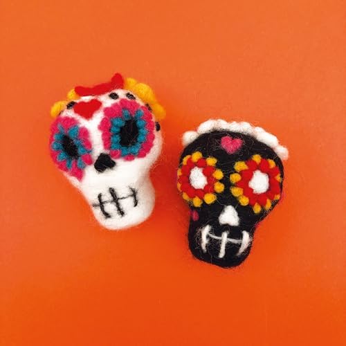 Bergin & Bath Needle Felting kit - Sugar Skulls. Learn to Make Five Cute Skull Decorations from Natural Wool Fibres. for Halloween, Cinco de Mayo and More Celebrations. - Image 2