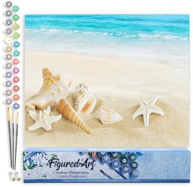 Figured'Art Paint by Numbers Kit for Adults Shells on The Seaside 16"x20" - Craft Art Painting DIY Kit Rolled Canvas Without Frame by FiguredArt