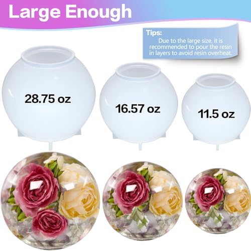 Large Sphere Resin Mold Silicone,3 pcs 4.8'' 4.1'' 3.6'' Globe Epoxy Mold - Image 3
