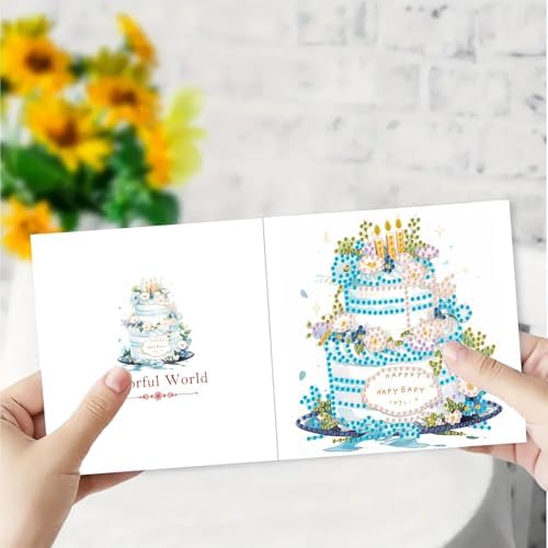 DIY Diamond Greeting Cards Set, 5D DIY Diamond Art Painting Festival Style Greeting Card, DIY Christmas Card Making Kits for Family Friends Handmade Gift-#09-6PC Cake - Image 4