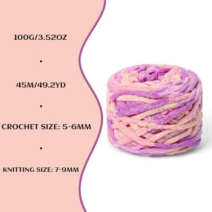 3 Pack Plush Chenille Chunky Yarn 100g (49.2yd) - Fluffy Velvet Yarn Crochet for Blanket Knitting and Crocheting - Baby Yarns for Crocheting Soft - Amigurumi Yarns (3 Pink Purple) - Image 3