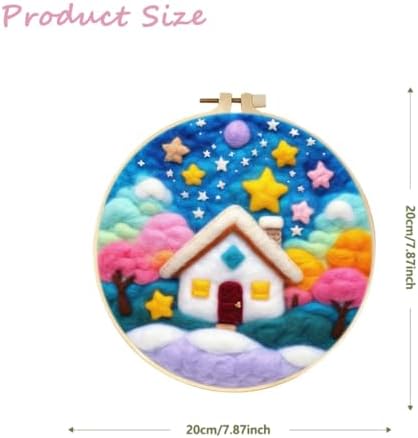 CaptainCrafts DIY Needle Felting Starter Kit with Picture Hoop, Foam Pad Felt Cloth Instructions for Home Decoration Beginner Art Craft (Romantic Coloured Houses) - Image 2