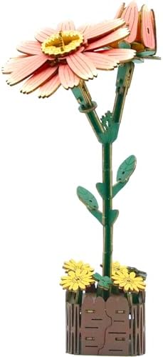 3D Wooden Flower Puzzle Kit for Adults | DIY Botanical Bouquet Building Set with Adjustable Vase | Home Decor & Stress Relief Gift-Daisy (99PCS) by Unknown