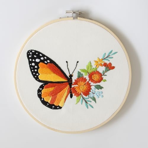 Bonroy 4 Sets Embroidery Kit for Beginners,Embroidery Art Craft Handy Sewing Include Clothes with Pattern,Embroidery Hoops, Instructions,Color Threads Needle (Butterfly) (CX-55) - Image 7