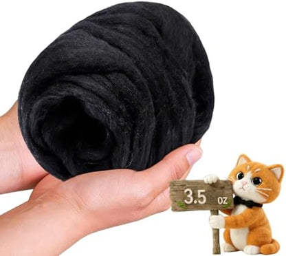 Wool Roving-3.5oz Needle Felting Wool, Soft Multi-Color Wool Fiber, Perfect Felting Wool Pure Wool, Chunky Yarn, for DIY Crafts, NeedleFelting Projects,and Artwork (Black) by VKEDA