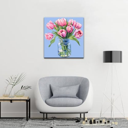 Natuyalo Paint by Numbers Kit for Adults Beginners, 12" Wx12 L Painting by Numbers Kit on Canvas Acrylic Drawing Kits Ready to Stretch and Framed, Pink Flowers - Image 3