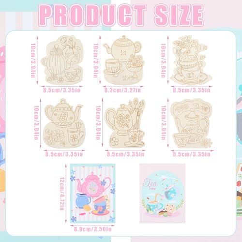 Chunful 24 Set Tea Time Party Favors Wooden Tea Painting Crafts Kits - Image 2