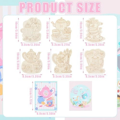 Chunful 24 Set Tea Time Party Favors Wooden Tea Painting Crafts Kits - Image 2