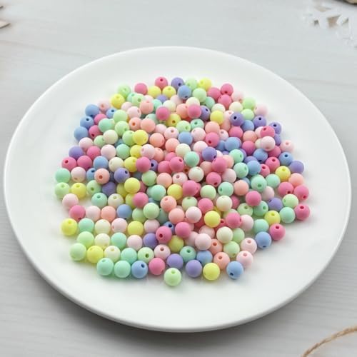 300pcs Acrylic Round Beads for Crafts 8mm Resin Candy Color Spacer Beads with Hole for Jewelry Making Sewing Crafts Decoration Necklaces Bracelets Earrings Supplies(Frosted Mix Colors) - Image 2