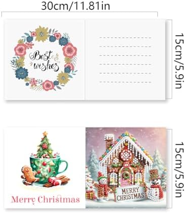 jinglinhh 6pcs Diamond Art Painting Christmas Snowman House Santa Bike Train Greeting Cards with Envelopes, DIY Card Making Kits for Adults, Diamond Art Postcards Holiday Cards Craft Gifts - Image 2