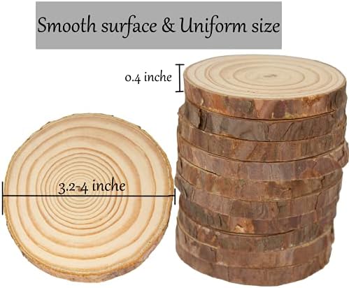 Unfinished Natural Wooden Slices 60 Pcs 3.2-4 Inch Wood Circles for Crafts DIY Christmas Ornament Craft Wood Kit with Bit,Blank Round Wood Slice with Bark for Art,Painting,Party (60) - Image 2