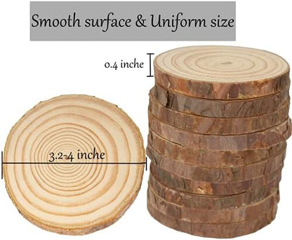 Unfinished Natural Wooden Slices 60 Pcs 3.2-4 Inch Wood Circles for Crafts DIY Christmas Ornament Craft Wood Kit with Bit,Blank Round Wood Slice with Bark for Art,Painting,Party (60) - Image 2