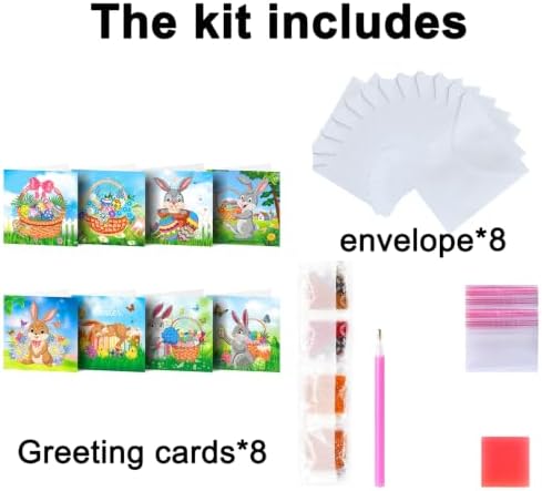 8PCS Outdoor Rabbit DIY Greeting Card Kits with Envelopes Diamond Art Greeting Cards Diamond Art Cards Kits for Adults DIY Crafts Family Friend Gifts - Image 6