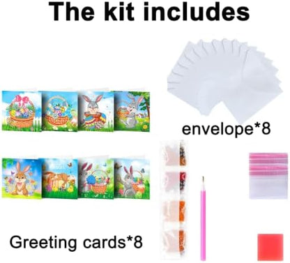 8PCS Outdoor Rabbit DIY Greeting Card Kits with Envelopes Diamond Art Greeting Cards Diamond Art Cards Kits for Adults DIY Crafts Family Friend Gifts - Image 6