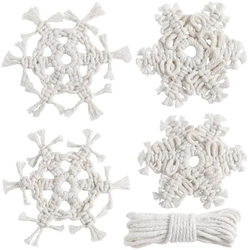 SUNNYCLUE DIY 4 Sets Macrame Kit Christmas Macrame Ornaments Macrame Snowflakes Winter Macrame Keychains with Instructions Macrame Kits for Beginners Adults DIY Wall Hangings Decoration by SUNNYCLUE