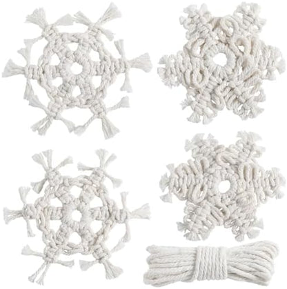 SUNNYCLUE DIY 4 Sets Macrame Kit Christmas Macrame Ornaments Macrame Snowflakes Winter Macrame Keychains with Instructions Macrame Kits for Beginners Adults DIY Wall Hangings Decoration by SUNNYCLUE