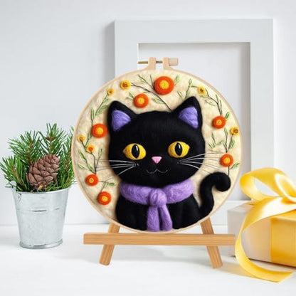 Surakey Dog Cat Owl Animals DIY Needle Felting Starter Kit Beginner Needle Felt Kit Photo Frame, Foam Mat, Wool Felt Painting with Tools Frame and Instructions for Beginners and Art Crafters, Style 1 - Image 2