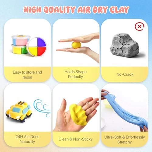 Air Dry Clay Kits for Kids - hittaty Traffic Model Magic Clay, 12 Boxes Molding Clay for Kids with Sculpting Tools and Tutorials, Safe, Soft & Non-Sticky DIY Arts and Crafts Gift for Boys & Girls - Image 5