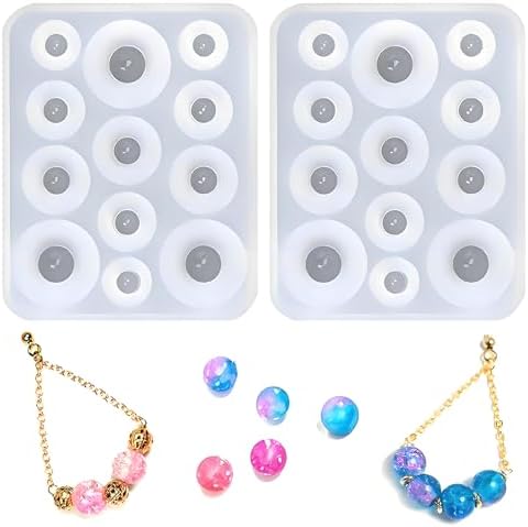 Silicone Jewelry Bead Molds, 2 Pack Round Resin Casting Molds for DIY Necklaces and Earrings by octhallow
