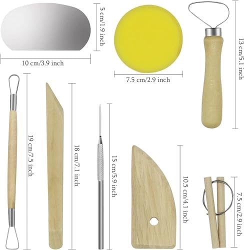 Evwoge 8-Piece Pottery Tool Set, Wooden Clay Sculpting Tools with Sponge, Wire Cutter and Modeling Tools for Ceramics - Image 6
