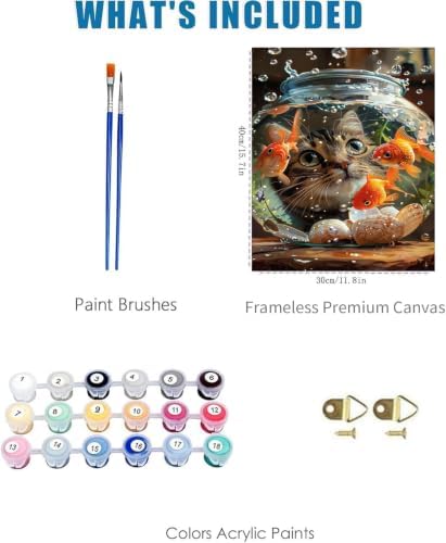 Cat Goldfish Paint by Numbers Kit for Adults Framed Canvas, Frameworkless - Image 3