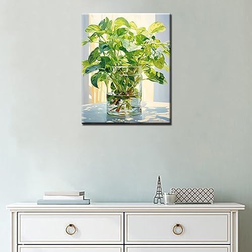 Tucocoo Green Plants in Glass Vase Oil Painting Paint by Number Kits 16 x 20 inch Canvas Plants DIY Oil Painting for Kids Students Adults Beginner with Brushes and Acrylic Pigment (DIY Frame) - Image 3