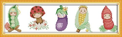 Qeerysew Cross Stitch Kits Stamped Full Range of Embroidery Starter Kits for Beginners DIY- Printed Kits Vegetable Babies(Printed) 11CT23.6x7.5inches
